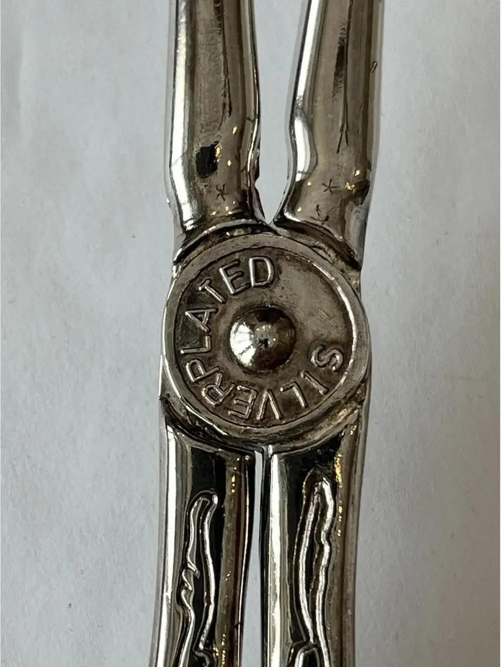 Vintage Italian Scissor Tongs Silverplate Fork and Spoon shape Fruit design 2202